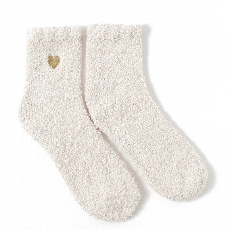 Winter Coral Velvet Crew Socks Thick Floor Cashmere Socks Embroidery Love Fluffy Fuzzy Socks